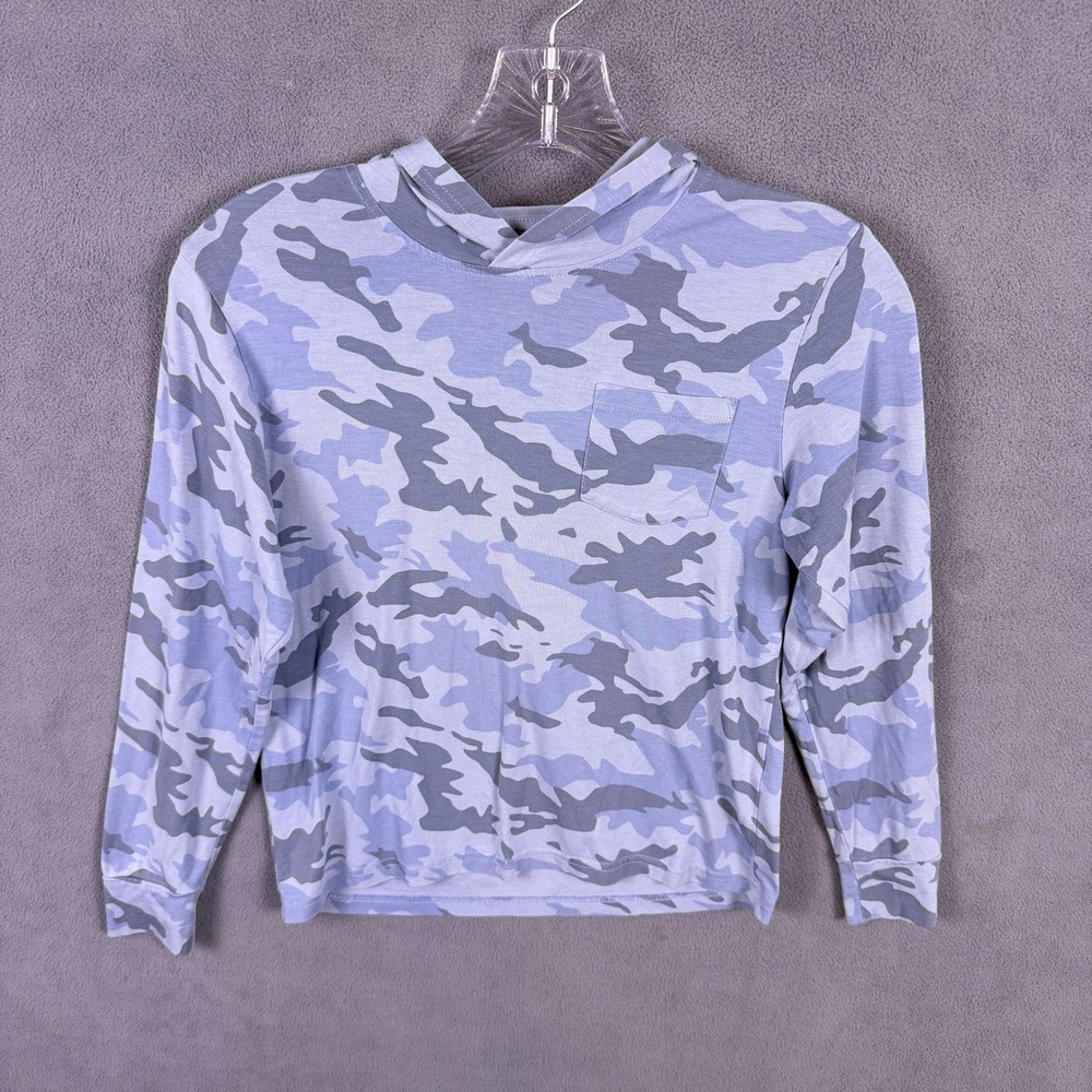 Free Fly Bamboo Hoodie Kids Small Blue Camo Long Sleeve Pullover Sun Shirt